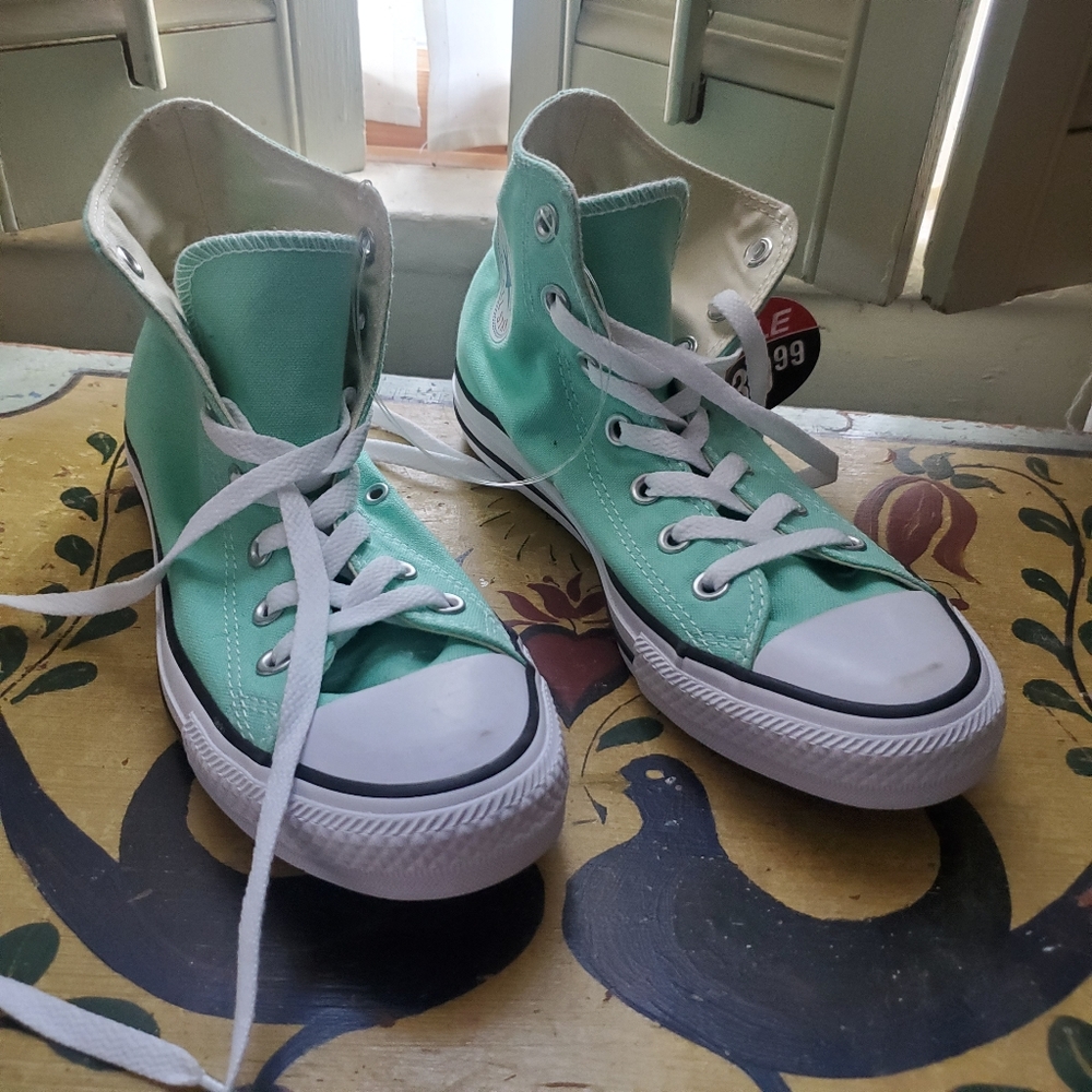 Mint Green Converse Hi Top CHUCKS all star kicks - Picture 2 of 8